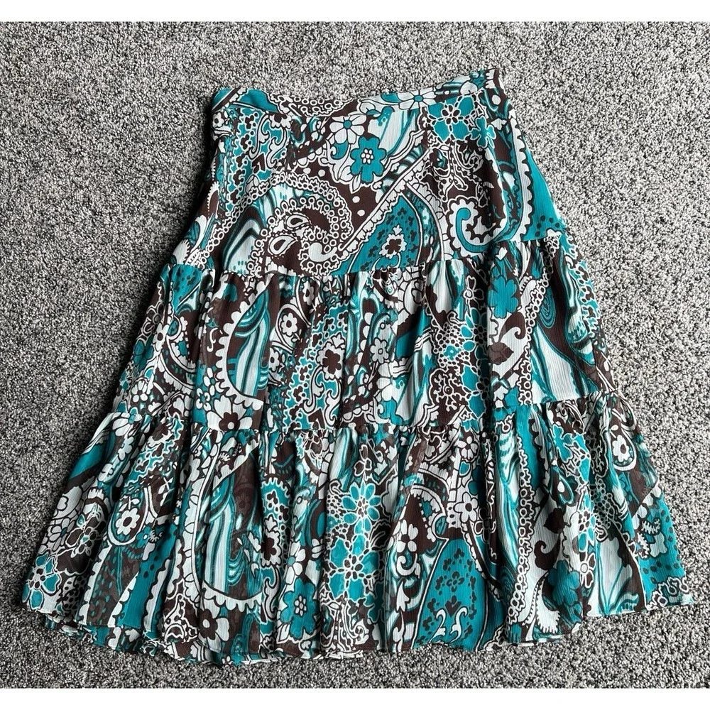 Vintage 2000's Nicole Miller Women's Brown/Teal boho paisley skirt size‎ 6
